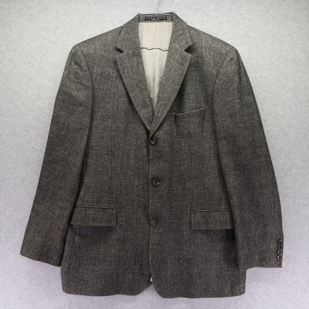 Hugo Boss Blazer Mens 42R Wool/Linen 3-Button Suit Jacket Sport Coat Gray Plaid